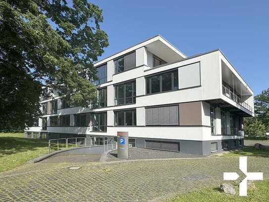 Arbeitsplatz mit Stadionblick: Modernes Open Space Büro im florierenden Nordpark