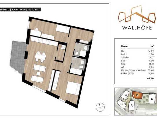 Moderne Dachgeschosswohnung mit 3 Zimmern, Balkon