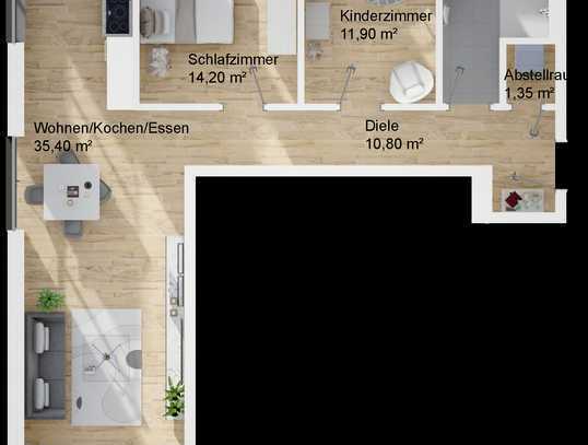 Haus A, Wohnung 4, Erdgeschoss, 3-Zimmer