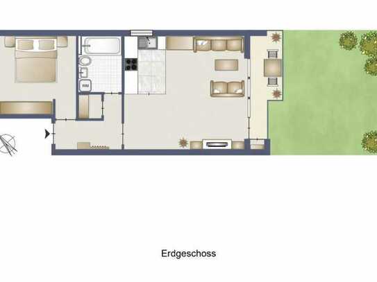 Sehr gut gelegene und renovierte 2-Zimmerwohnung mit 30 qm Privatgarten