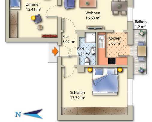 Eine gemütliche 3 Zimmer Wohnung mit Süd-Balkon