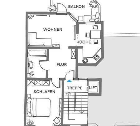 Geschmackvolle, modernisierte 2-Zimmer-Wohnung mit Einbauküche in Bad Homburg v. d. Höhe
