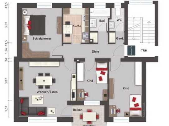 Gepflegte 4-Zimmer-Hochparterre-Wohnung mit Einbauküche in Winsen (Luhe)