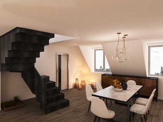 Düsseldorf-Pempelfort: Maisonette mit 3 Zimmern, Dachterrasse, 2 Bädern & Einbauküche