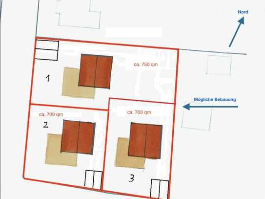 Angeboten werden drei Grundstücke mit je ca. 720 qm