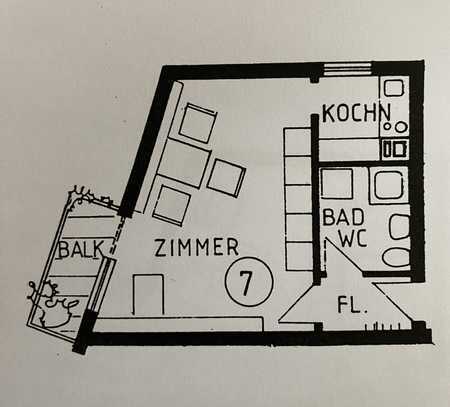 Schöne helle 1-Raum-EG-Wohnung mit Balkon und EBK in Waiblingen