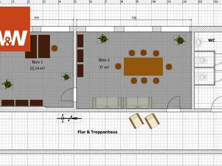Gewerbeflächen mit zwei Räumen + WC & Stellplatz, auch für Büro oder Praxis und Lager