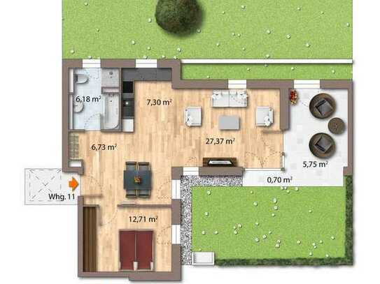 WE 11: Lothar-Späth-Carré - 2 Zimmer-Wohnung mit Einbauküche und Terrasse