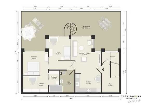 60m² Dachterrasse - kernsaniertes City-Apartment