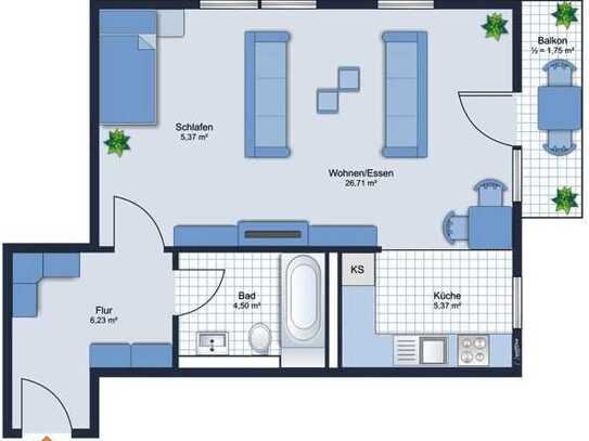 Komfortabel geschnittene 1-Zimmer-Wohnung, in gepflegtem Mehrfamilienhaus