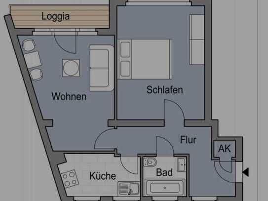 Möblierte 2 Zimmer Wohnung mit EBK und Balkon