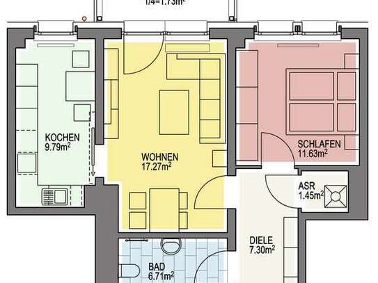 barrierearme 2 Raumwohnung mit Balkon und Fahrstuhl zu vermieten