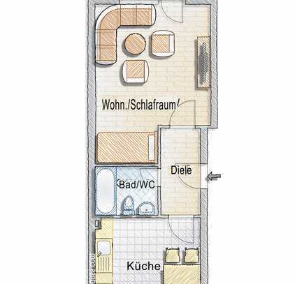 Klein-Appartement 41qm (auch für Studenten) Hürth-Fischenich mit KVB in 14 Minuten bis Unicenter