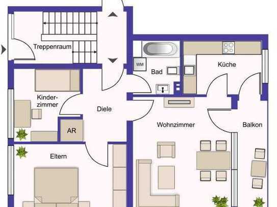 Schön geschnittene 3 Zi. Wohnung mit sonnigem Balkon