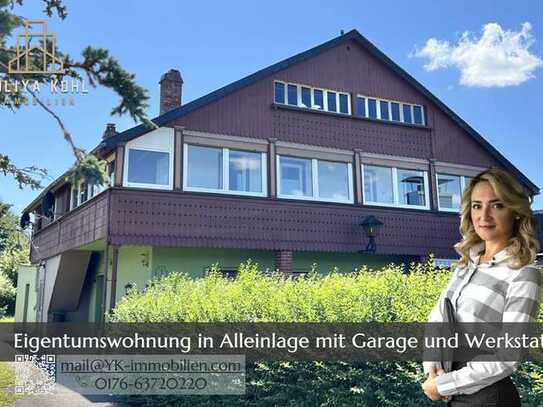 Eigentumswohnung im Schweizer Haus in Alleinlage mit atemberaubenden Ausblick, Garage und Werkstatt