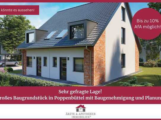 Sehr gefragte Lage! 
Großes Baugrundstück in Poppenbüttel mit Baugenehmigung und Planung!