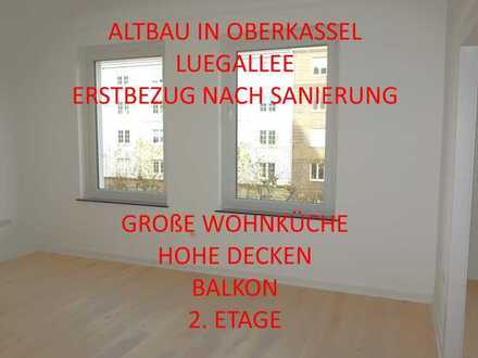 TOTALSANIERTER ALTBAU OBERKASSEL LUEGALLEE HOHE DECKEN BALK. NEUES DUSCHBAD GROßE WOHNKÜCHE 2. ETAGE