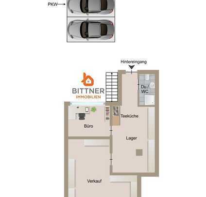 81 m² Gewerbefläche mit viel Tageslicht, Schaufenster und Parkplatz