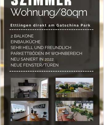 Modernisierte 3-Raum-Wohnung mit zwei Balkonen und Einbauküche in Ettlingen