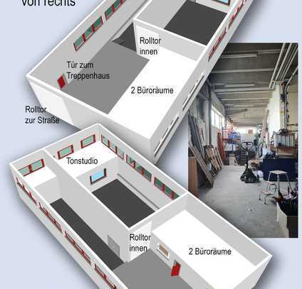 Große, hohe Gewerbehalle im 3er MFH - Whg m Dachgarten, Vorderhaus