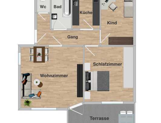 3 Zimmer-Wohnung in ruhiger Lage mit Terrasse