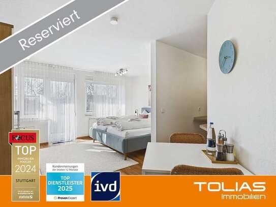 5 % Rendite: Möblierte 1-Zimmerwohnung mit Balkon, EBK und Pkw-Außenstellplatz.
