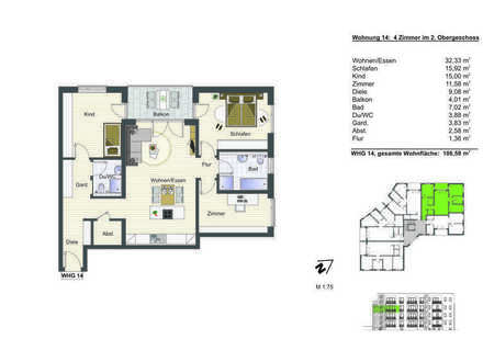 4-Zimmer-Wohnung mit Balkon, Eichenparkett, Miele-Geräte, TG-Stellplatz, Erstbezug