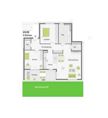 BEZUGSFERTIG :: 3-Zimmerwohnung 105 m² mit ca. 50 m² Gartenfläche