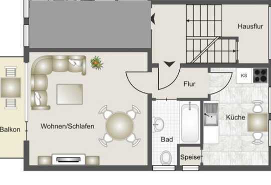 Renovierte 1-Zimmer-Wohnung mit Balkon und Einbauküche