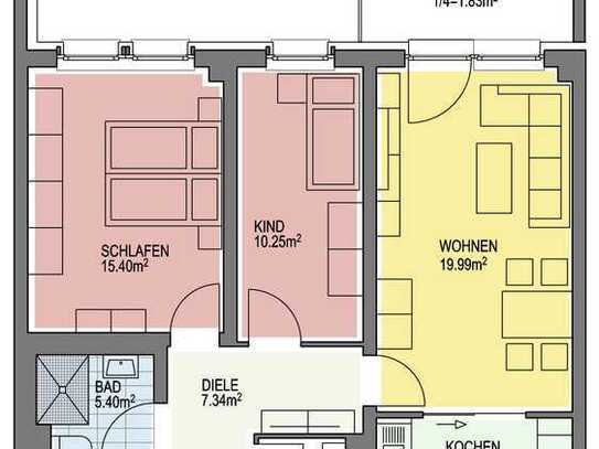 barrierearme 3 Raumwohnung mit Balkon und Fahrstuhl zu vermieten