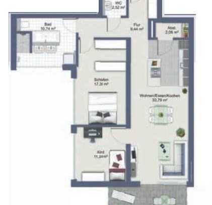 Erstbezug mit Balkon und EBK: Stilvolle 3-Raum-Wohnung mit gehobener Innenausstattung in Langenau