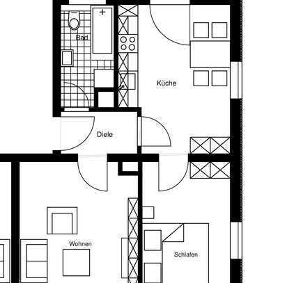 Gepflegte 2-Raum-Wohnung mit Balkon und Einbauküche in Aschaffenburg