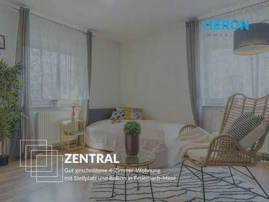 ZENTRAL - Gut geschnittene 4-Zimmer-Wohnung mit Stellplatz und Balkon in Feuerbach-Mitte