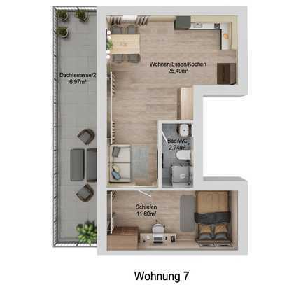 **RESERVIERT** 2-Zimmer Wohnung mit 14qm Dachterrasse mit Westausrichtung