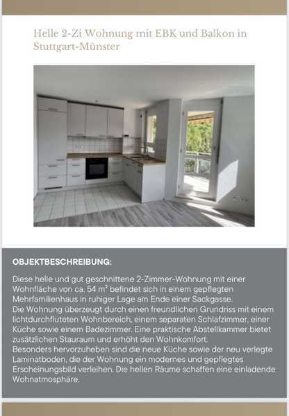 Helle 2-Zi Wohnung mit EBK und Balkon in Stuttgart-Münster