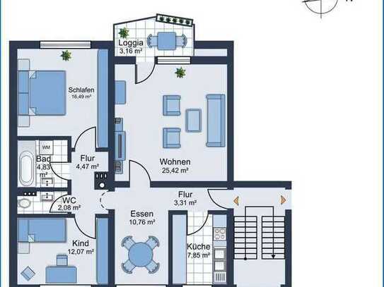 Provisionsfreie 3,5-Raum-Wohnung mit Balkon und EBK in Radolfzell am Bodensee