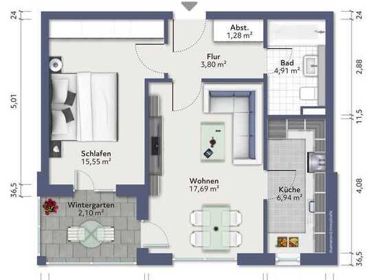 Schöne 2-Raum-Wohnung mit Wintergarten in ruhiger, grüner Lage