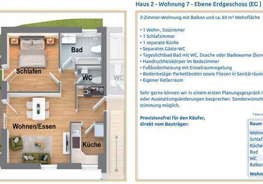 Jetzt Rohbau besichtigen - Ideal für Kapitalanleger! 2-Zimmer-Wohnung mit Balkon und 60 m²!