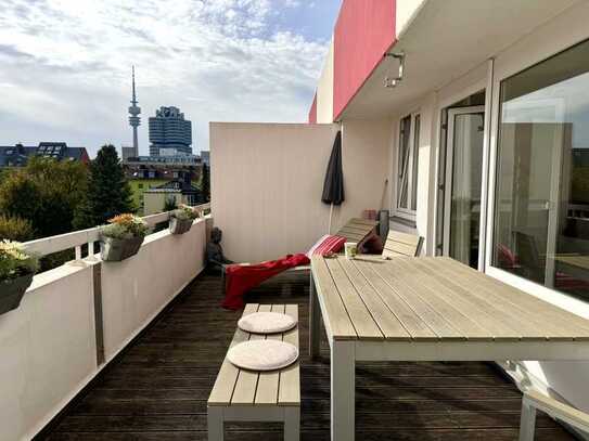 Bezugsfreies möbiliertes Microappartment mit 25 m2 Wohnfläche plus 18 m2 Dachterrasse nähe BMW