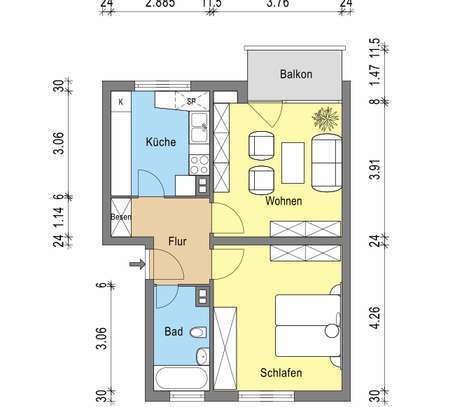 Attraktive 2-Zimmer-Wohnung mit Balkon sucht Langfristmieter