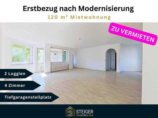 Modernisierte 4 Zimmer-Wohnung mit 120 m² und 2 Loggien sowie Tiefgaragenstellplatz in GE-Zentrum