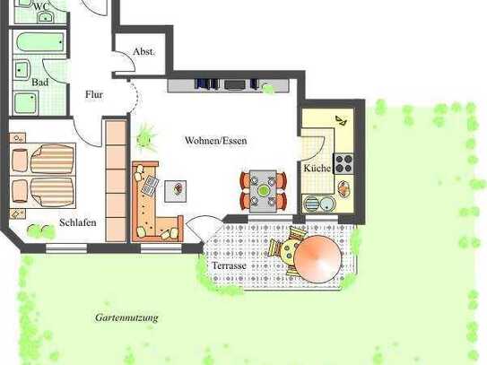 Sonnige 2,5-Zimmer-Wohnung mit großem Garten - Ideal für Singles und Rentner