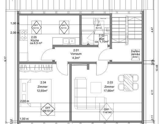 Erstbezug nach Kernsanierung: Schöne 2-Zimmer Dachgeschosswohnung