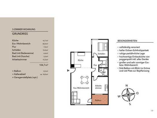 Geschmackvolle 3-Zi.-Wohnung mit Balkon, geh. Innenausstattung, poggenpohl-EBK und Tiefgaragen-SP