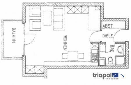 Hübsche 1-Zi-Wohnung mit Laminatboden und Balkon in ruhiger und grüner Lage. - triapol Immobilien