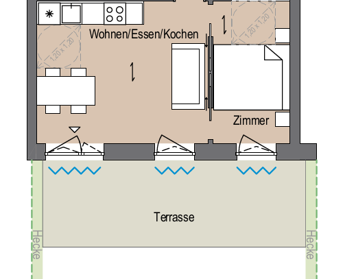 Schöne, gehobene, barrierefreie 2-Zimmer-Wohnung mit Terrasse, Garten und EBK (Neubau Erstbezug ab 01.08.2024)