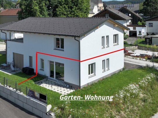 Eine Garten-Wohnung 59 m², mit 3 Zimmer, 13 m² Terrasse und 128 m² Gartenfläche.