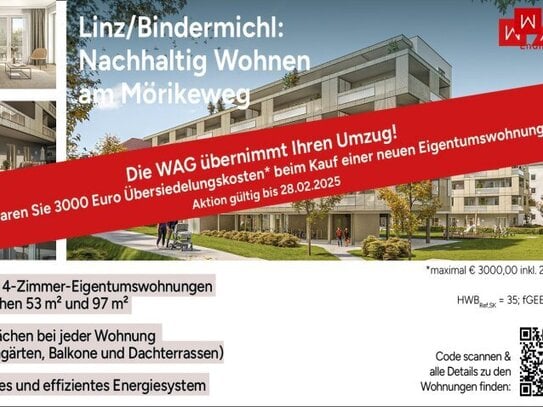 Toplage am Bindermichl: grün, sicher, ruhig... - beste Infrastruktur + 26 m² XL-Südbalkon + PV-Anlage, Erdwärmepumpe, S…