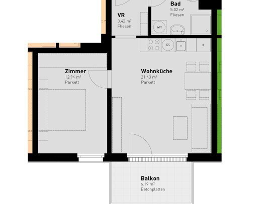 Moderne 2-Zimmer-Wohnung mit hochwertiger Küche, Balkon und Kellerabteil (I3-46)