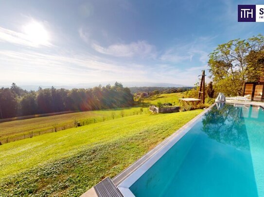 LUXUS PUR mit unverbaubarem Panorama! Traumhaus mit ca. 263 m² Wohnfläche, riesigem Infinity-Pool, Sauna, Kamin, Doppel…